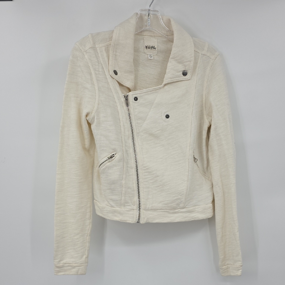 YAYA Womens Moto Zippers Fully  Cream Women's Jacket Size M